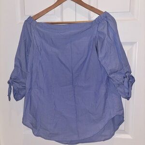 Babaton Blue Striped Off-Shoulder Blouse